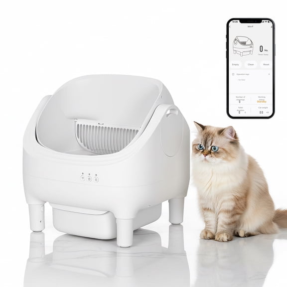 Garvee Automatic Self Cleaning Cat Litter Box, Open Top Smart Litter Box with App & WiFi Control, Odor Control, Ultra Quiet, Safety Sensors for Multiple and Large Cats (White)