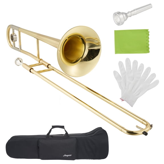 Garvee B Flat Alto Trombone for Beginners - Brass Trombone with Mouthpiece, Case, Cleaning Cloth, Gloves and Cleaning Rod, Professional Musical Instruments for Students - Gold Lacquer