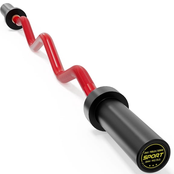 GARVEE 47" Olympic EZ Curl Weight Bar,Non-Slip,700 lb Capacity,Red Barbrll for Strength Training,1-Count
