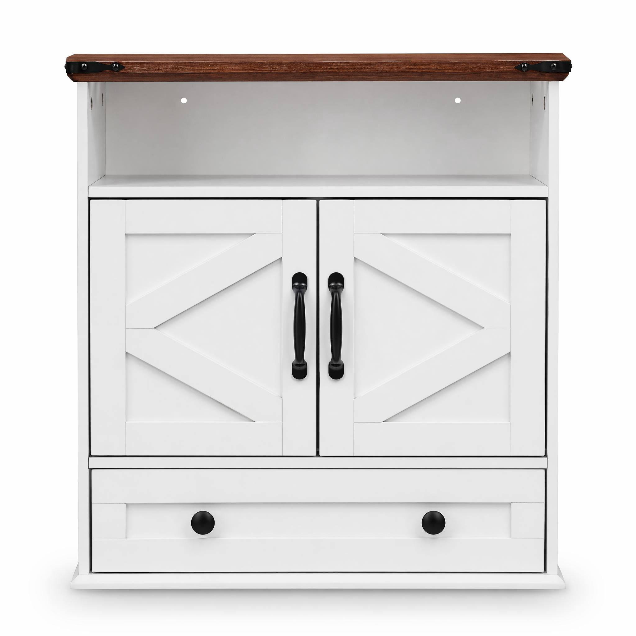 Garvee Bathroom Wall Cabinet, Farmhouse Medicine Cabinet, 24" Wide Cabinet with Drawer, Adjustable Shelf, Double Barn Doors, Storage Cabinet for Bathroom, Kitchen, Living Room White
