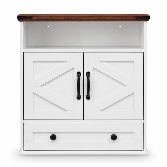 Garvee Bathroom Wall Cabinet, Farmhouse Medicine Cabinet, 24" Wide Cabinet with Drawer, Adjustable Shelf, Double Barn Doors, Storage Cabinet for Bathroom, Kitchen, Living Room White