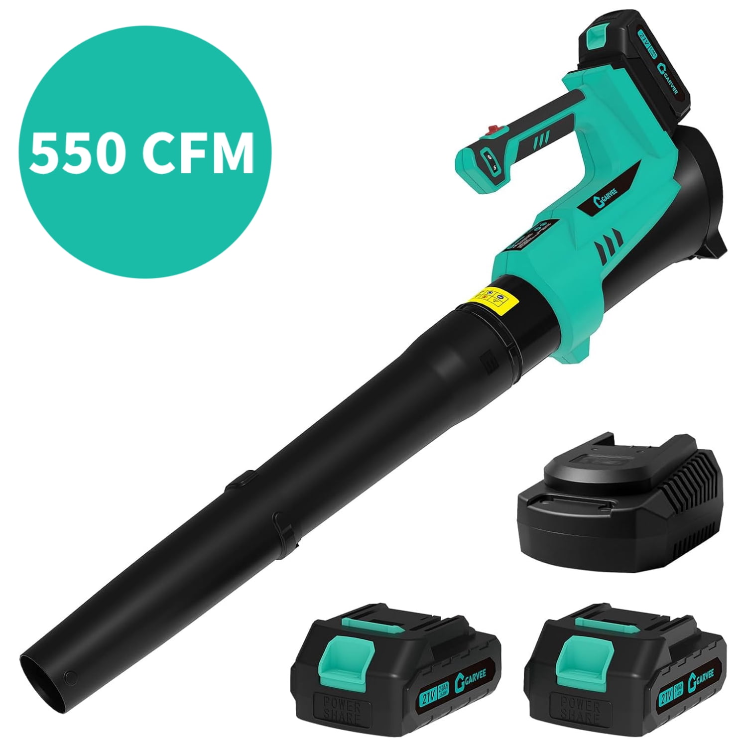 Garvee Battery Power Leaf Blower 550 CFM/130 MPH, 20V Portable Hand Blower with 6-Variable Speed for Lawn, Driveway, Sidewalk, Blue & Black