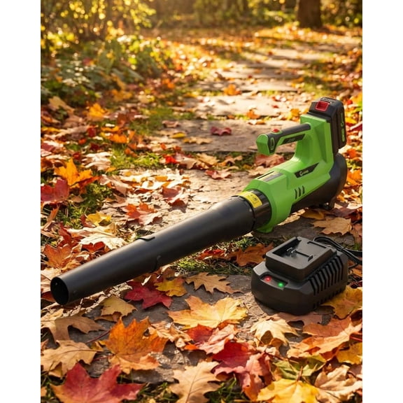 Garvee Battery Power Leaf Blower 550 CFM/130 MPH, 20V Portable Hand Blower with 6-Variable Speed for Lawn, Driveway, Sidewalk, Green & Black
