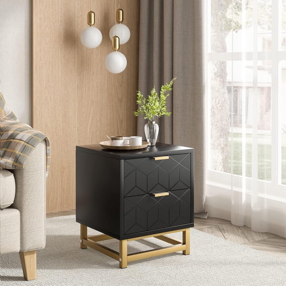 Garvee Black 2 Drawer Dresser, Small Dresser&Chest of Drawers, Modern Nightstand for Bedroom, End Table with Drawer for Living Room, Hallway, Entryway