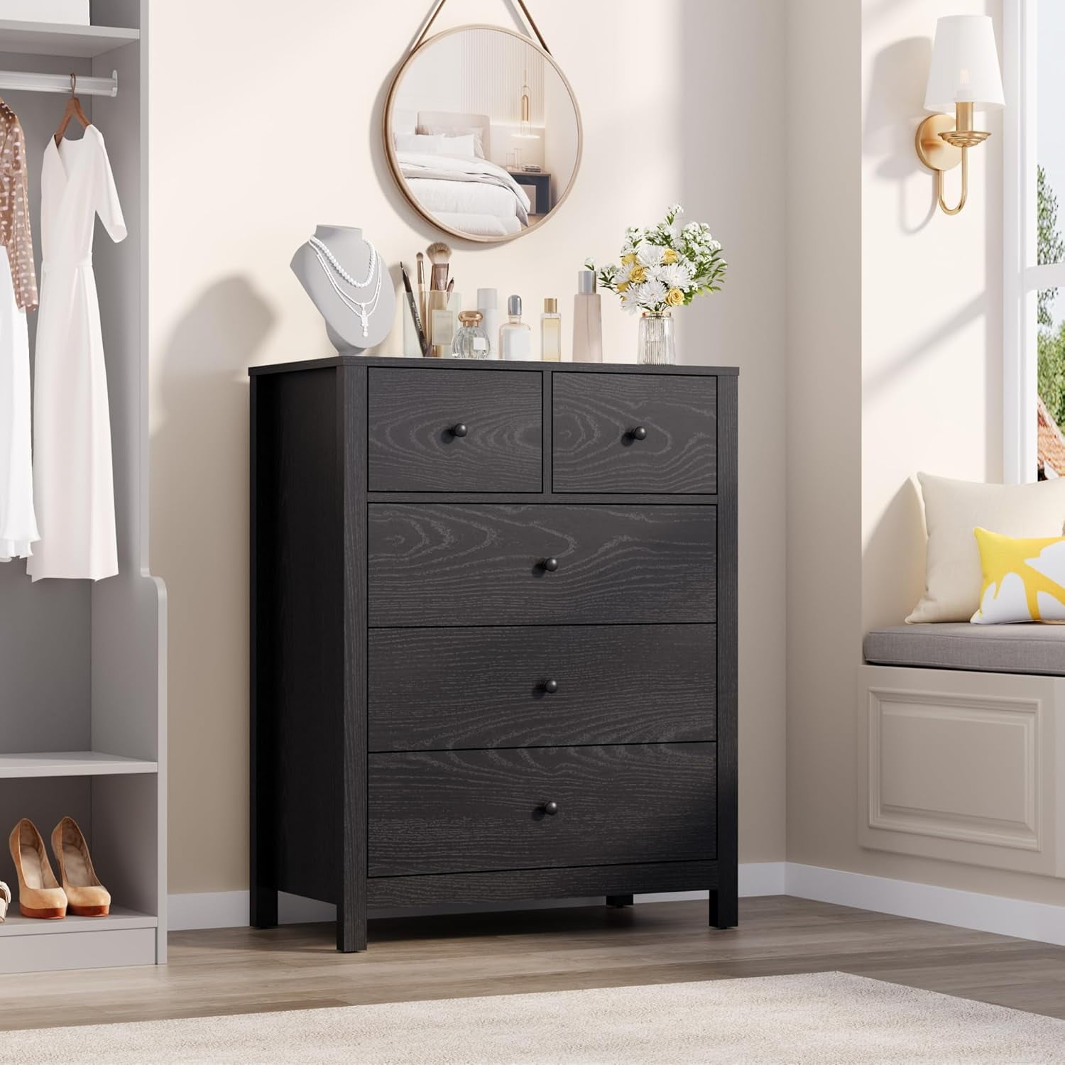 black 5-drawer dresser under $100 31.3