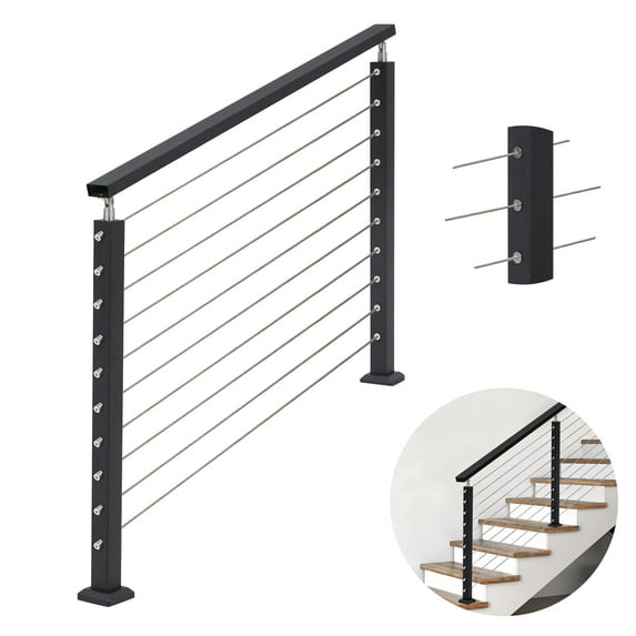 Garvee Black Cable Railing Post 36 Inch 36"x2"x2" Level Drilled Surface Mount T304 Stainless Steel Cable Railing System Kit Indoor Outdoor with Paper User Guide PS01 BH4S