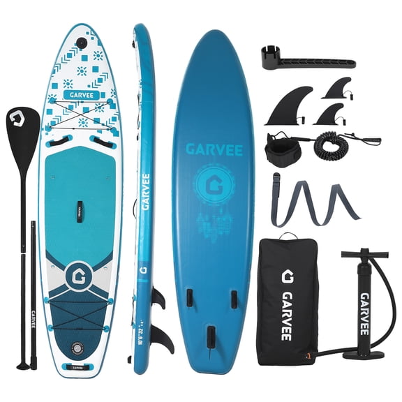 Garvee Bohemian Style Inflatable Stand Up Paddle Board with Accessories, EVA Non-Slip Deck SUP Board with 3 Fins, All-Around iSUP for Adults & Youth, for Lake, Ocean & River (Blue, 138'')