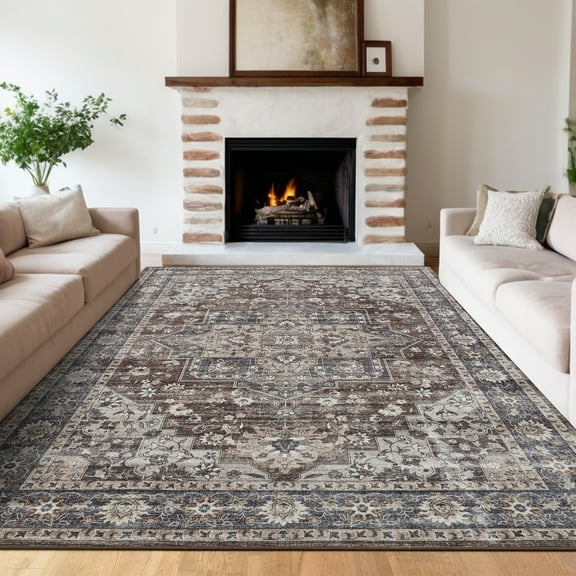 Garvee Boho Area Rug, 5'x7' Vintage Rug Bohemian Washable Rug Non-Slip Low Pile Carpet for Living Room Bedroom Dining Room,Red