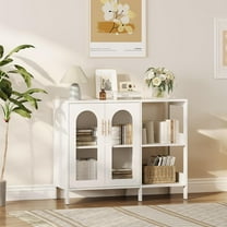 Garvee Buffet Sideboard Cabinet with Adjustable Shelves, Wooden Storage Cabinet with Glass Doors & Metal Handles, Modern Sideboard for Living Room, Dining Room, White