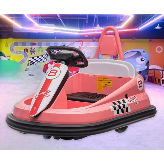 Garvee Bumper Car for Toddlers 6V Electric Ride On Toys for Kids 1.5-6 Years Old, Steering Wheel, 360 Degree Spin, 2-Speeds, Lights, Music & Horn, Safety Belts, Best Gift (Pink)