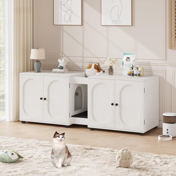Garvee Cat Litter Box Enclosure, 55.1" Double Cage with Cat Litter Pad, White