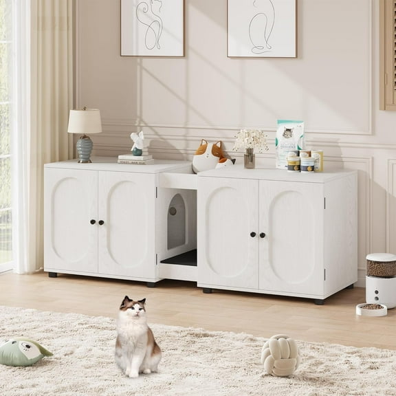 Garvee Cat Litter Box Enclosure, 55.1" Double Cage with Cat Litter Pad, White