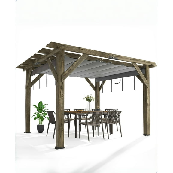 Garvee Cedar Pergola 10 Ft x 12 Ft x 7.5 Ft,  Charcoal Wood Pergola with Leak Proof Canopy, Grey