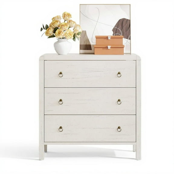 Garvee Chest of Drawers with 3 Drawers, 29.92 x 15.7 x30.43", Iron Ring Handle, White