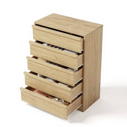 Garvee Chest of Drawers with 5 Drawers, 29.5 x 15.9 x 43.3", Oak