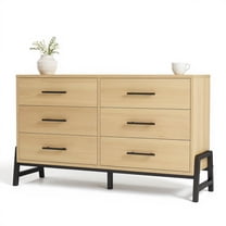 Garvee Chest of Drawers with 6 Drawers, 52 x 16 x 32", with Iron Stand, Oak