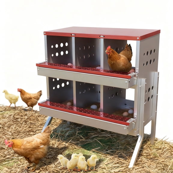 Garvee Chicken Nesting Box, for Laying Eggs, 6 Grids,  27.17 x 16.93 x 30.71 inch, Red