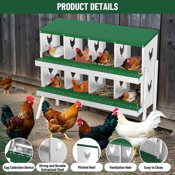 Garvee Chicken Nesting Box Metal Nesting Boxes for Chicken Coop Easy Egg Collection Easy Cleaning Durable Green Chicken Laying Boxes with Bracket Legs Green 8 Compartment