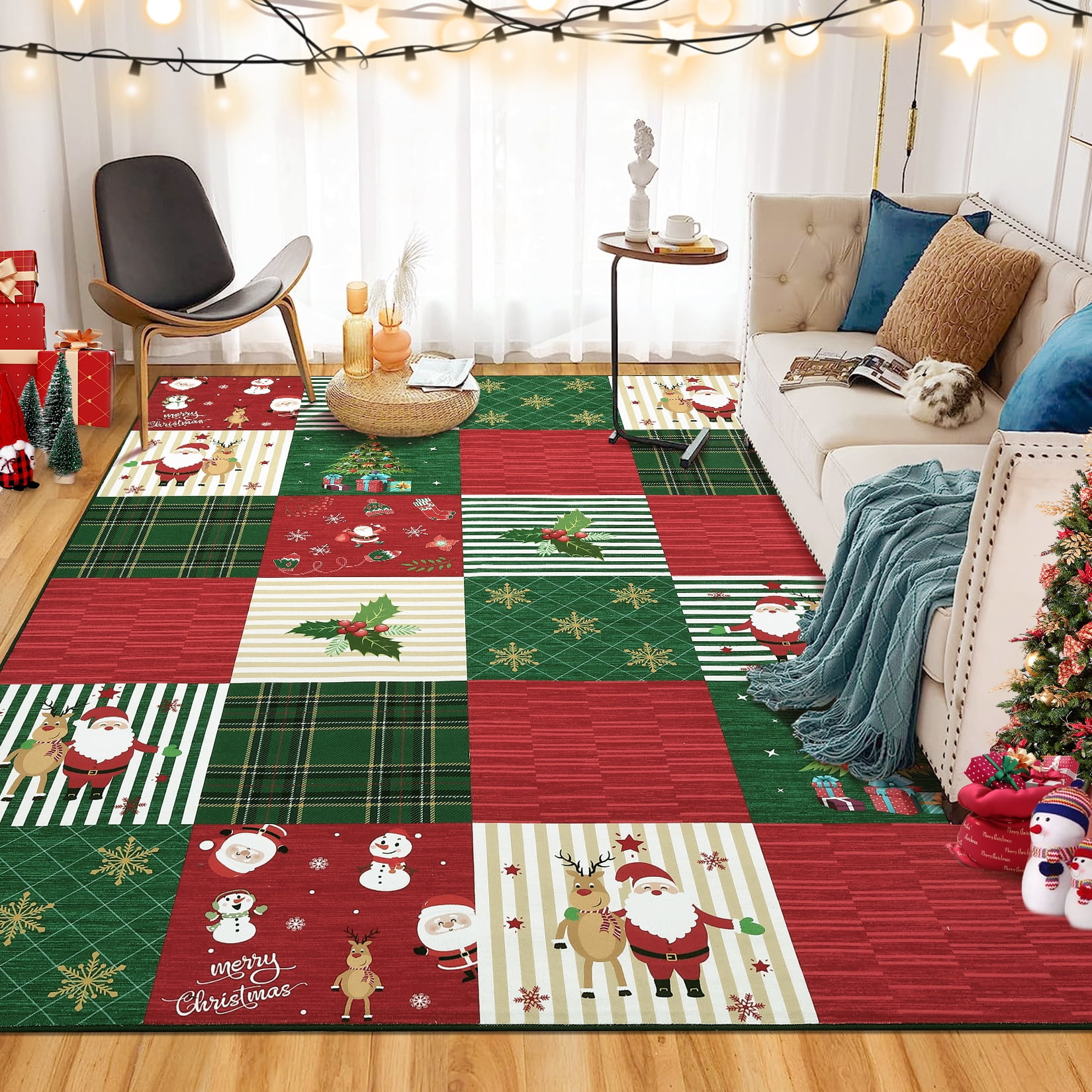 Garvee Christmas Area Rug 5x7 Plaid Xmas Deer Rug, Washable Rug Non ...