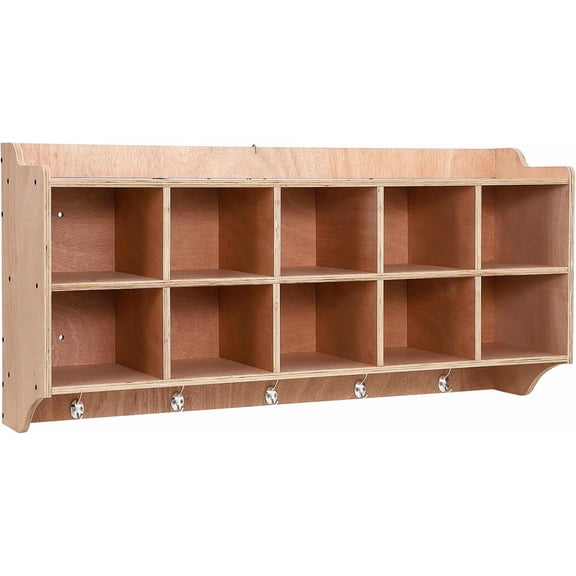 Garvee Classroom Coat Locker with Cubbies, Double Side Coat Hooks, Anti-tip Anchors, Casters, Hooks and Storage Boxes,for Classrooms & Playrooms