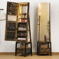 thumbnail image 1 of 360° Swivel Jewelry Cabinet with LED Lights,Inside Makeup Mirror,Rotatable Full Length Mirror with Jewelry Storage,Lockable Standing Jewelry Armoire Organizer with Drawer and Wheels (Brown), 1 of 8