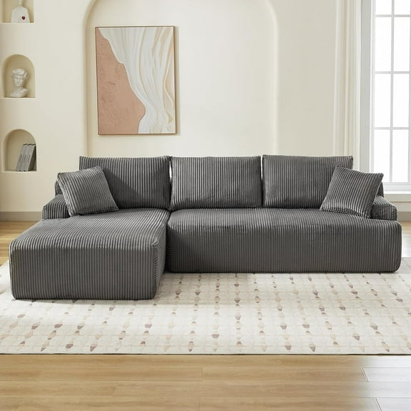 Garvee Cloud Sectional Couch 106" Modern L-Shape Corner Modular Upholstered Sofa with Loveseat Chaise Deep Seat Plush Corduroy Fabric Foam Cushions (Frame-Free No Assembly Required)