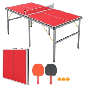 Garvee Collapsible 6x3FT Ping Pong Table Set – Professional Indoor/Outdoor Table Tennis, Full Size, Quick Assembly, Net, 2 Paddles, 3 Balls, Weatherproof Game Table – Color: Red