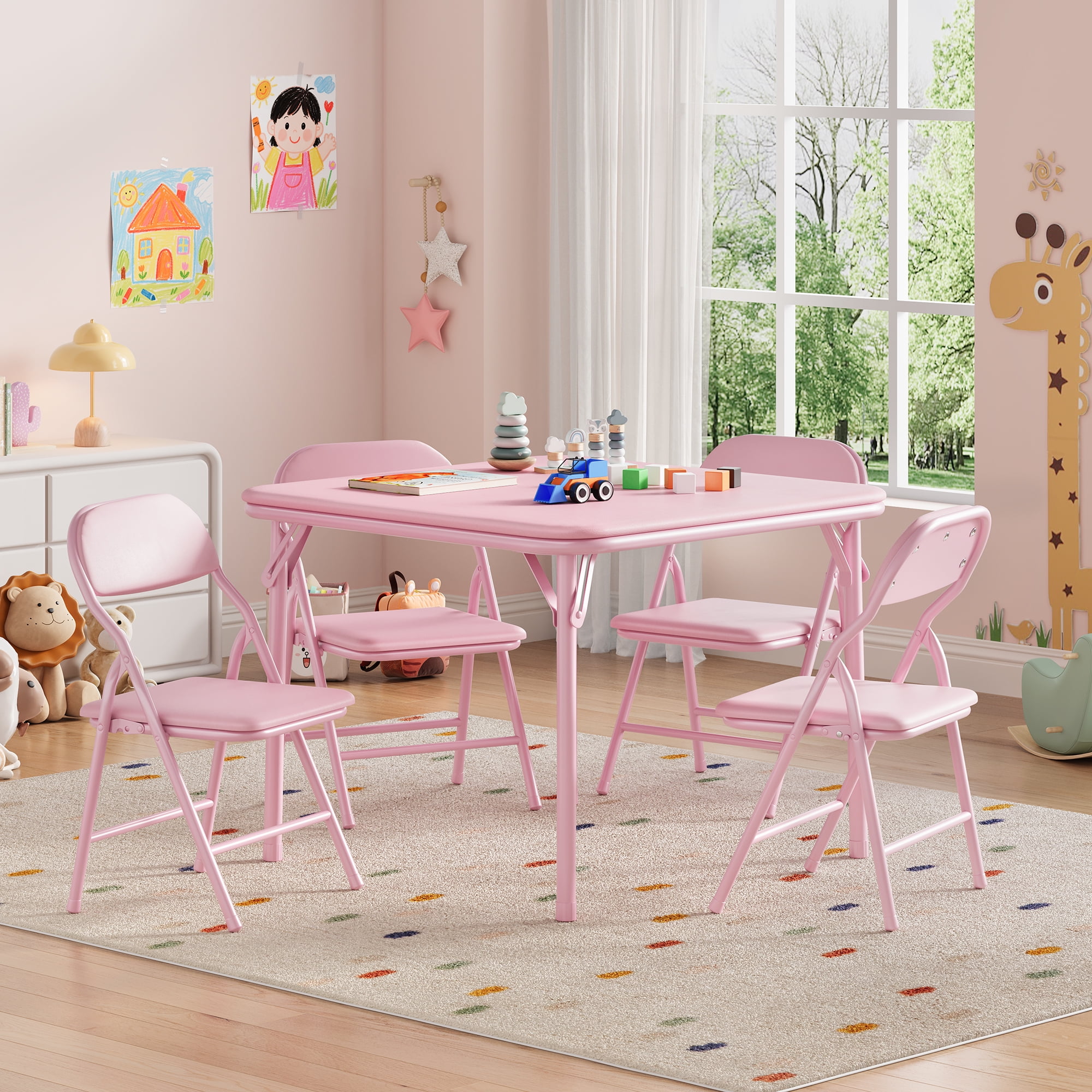 Garvee Collapsible Kids Table and Chairs Set – 3-Piece Children’s Activity Furniture for Dining, Crafts, Learning – Portable, Durable, Ideal for Toddlers, Daycare, Study Area, Home