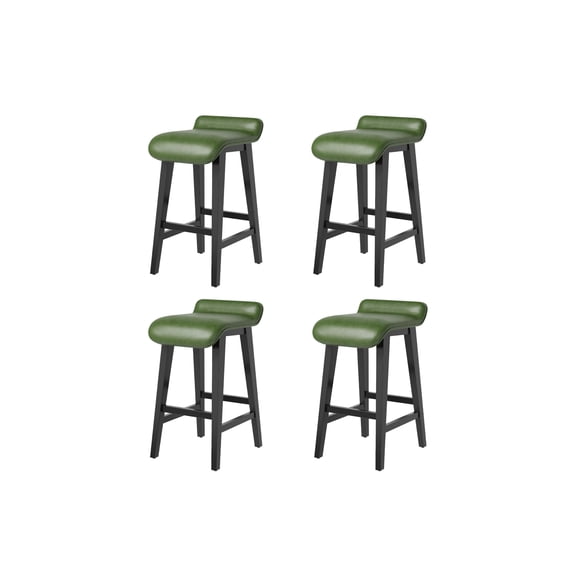 Garvee Comfort Wide Seat Counter Height Bar Stools Set of 4 – Modern PU Leather Upholstered, Sturdy Wood Frame, Low Back, Footrest, For Kitchen Island, Dining Room, Home Bar – Emerald Green, 4-Pack