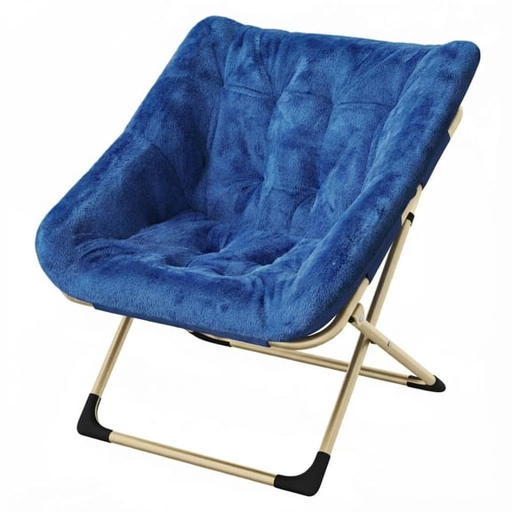 Garvee Comfy Portable Saucer Chair for Adults – Soft Faux Fur Accent, No Assembly Needed, Sturdy Metal Frame, 300 LB Capacity, Perfect for Bedroom, Living Room, Dorm or Apartment – Blue