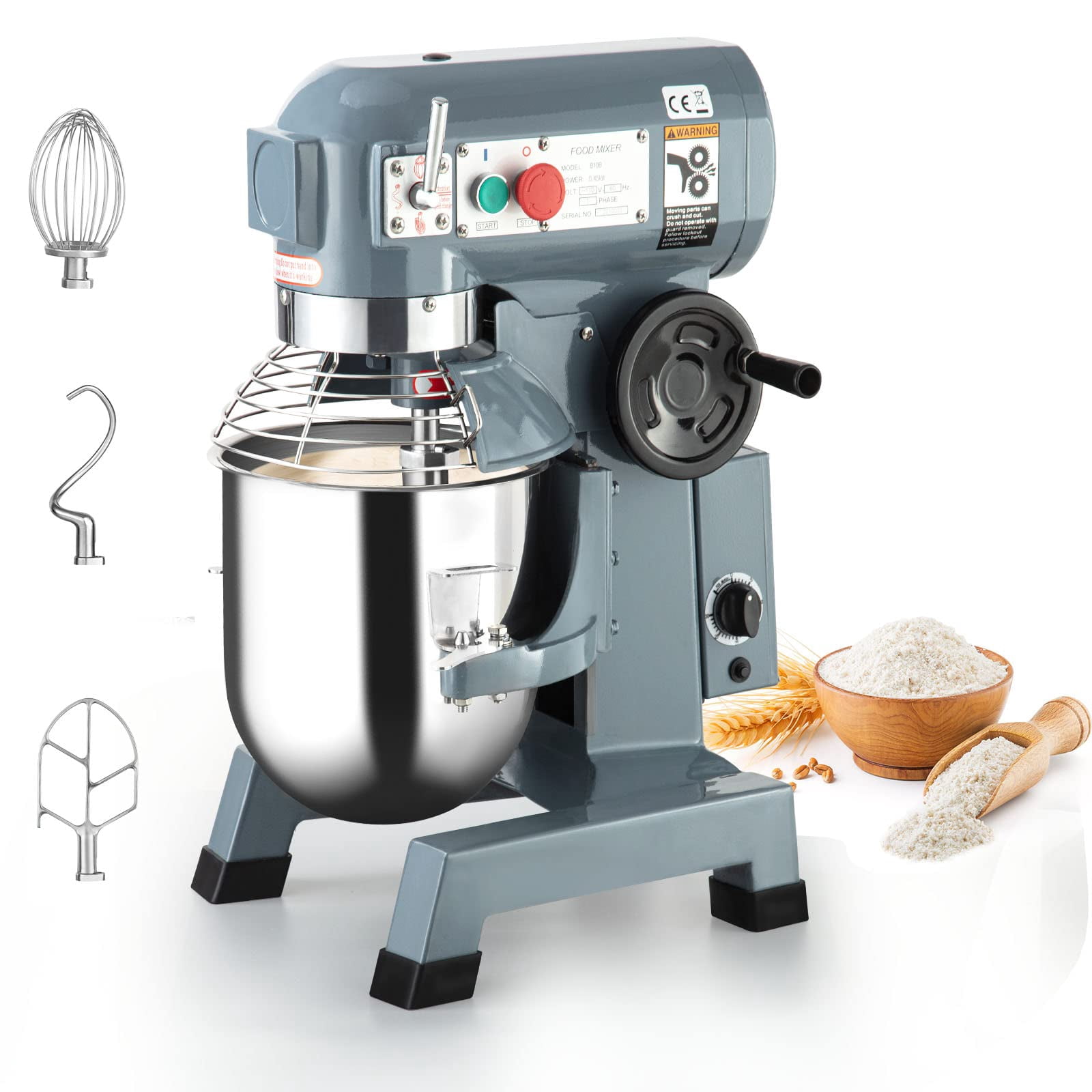 Garvee Commercial Food Mixer,10Qt 3 Speed with Stainless Steel Bowl, Dough Hooks, Whisk Beater,Stand Mixer With Safety Guard 450W,110V