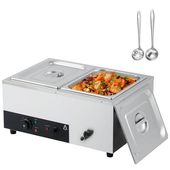 Garvee Commercial Food Warmer, 2 x 12QT Bain Marie Buffet Server and Warmer, Electric Steam Table with Lids & Ladles for Buffet Catering Parties Restaurants, Silver