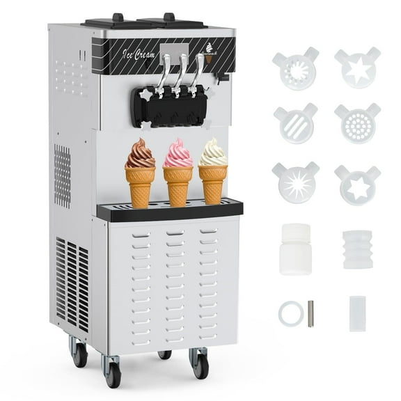 Garvee Commercial Ice Cream Maker, 5.8-8 Gal/H 3 Flavors Soft Serve Ice Cream Yogurt Machine with Caster Wheels