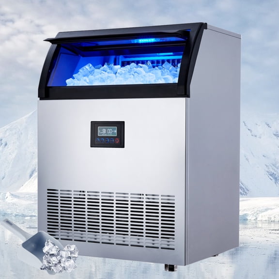 EuKer Commercial Ice Maker Machine 200lbs/24H, Stainless Steel Under Counter Ice Maker with 55lbs Storage, Single Water Inlet, Efficient Ice Production, Silver
