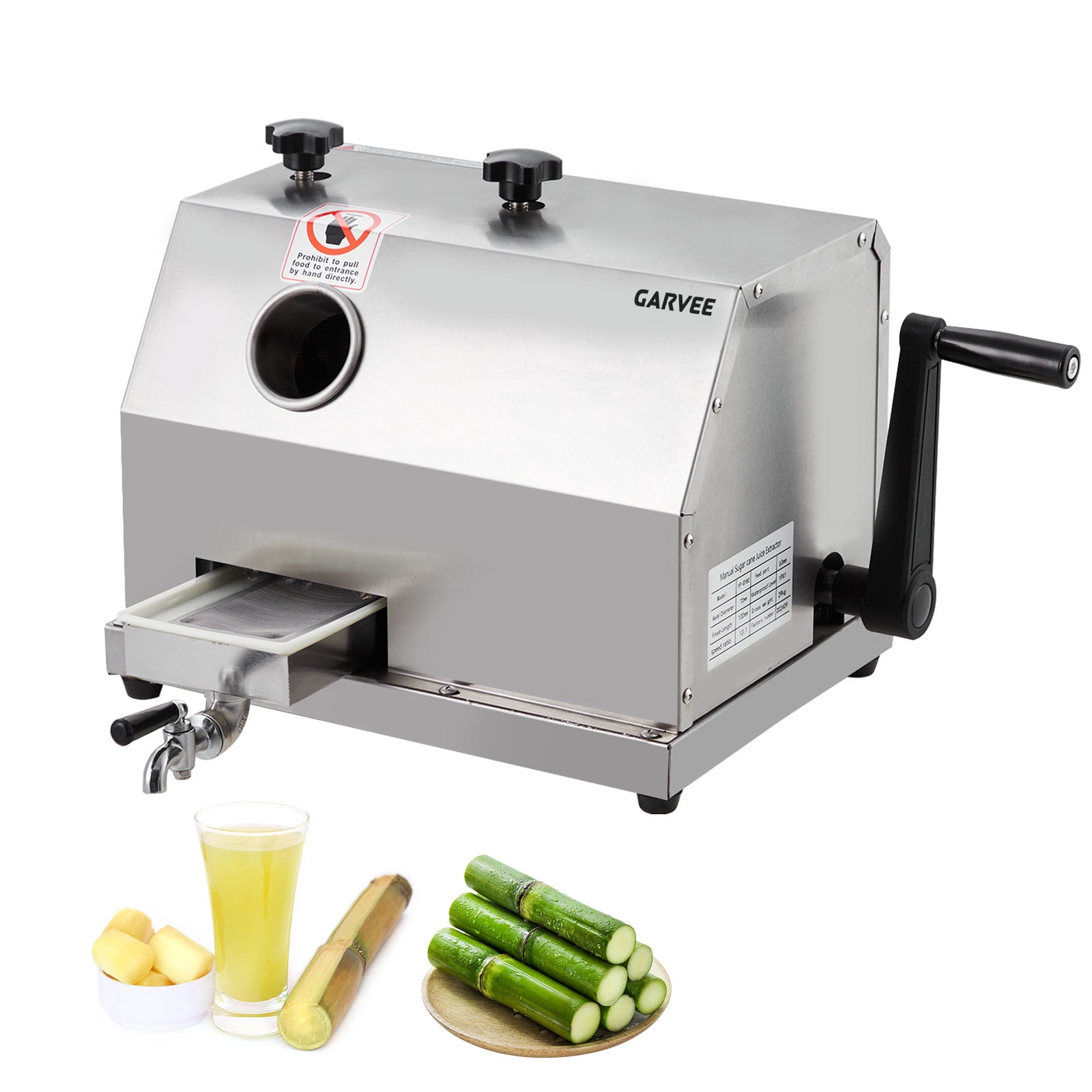 Garvee Commercial Manual Sugar Cane Juicer 110 LBS/H Stainless Steel 3 Rollers Sugarcane Press Extractor Countertop Machine for Home and Business