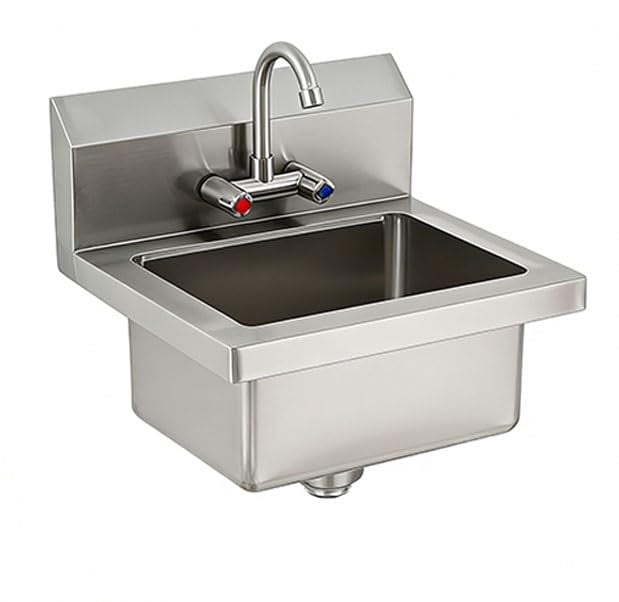 Garvee Commercial Stainless Steel Hand Sink with Swivel Faucet, Wall Mount or Drop-in Small Hand Wash Basin with Backsplash & Drain Kit for Restaurant, Bar, Kitchen, Garage