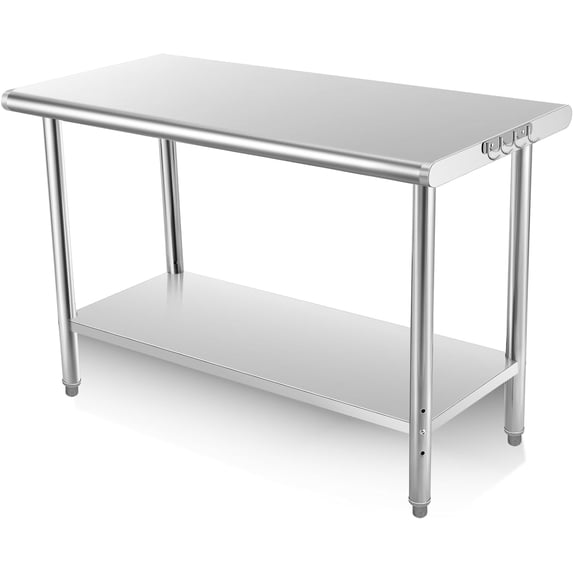 Garvee Commercial Worktable, 48x24x35" Food Prep Table without Backsplash, Adjustable Under-Rack Grill Prep Table,Kitchen Stainless Steel Workstation for Garage, Home, Restaurant ,Warehouse Kitchen