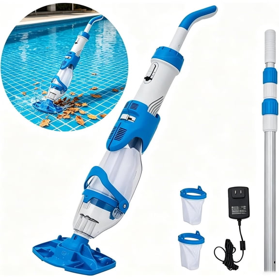 Garvee Cordless Handheld Pool Vacuum with Telescopic Pole, Rechargeable Pool Cleaner with 19.8 GPM Powerful Suction & Dual Filter System for Above-Ground & Inground Pools, Spa