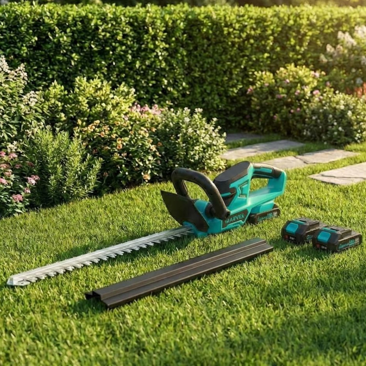 Garvee Cordless Hedge Trimmer, 20V Electric Handheld Hedge Cutter with 2x2.0Ah Battery and Charger for Gardening, Lawns, Blue/Black