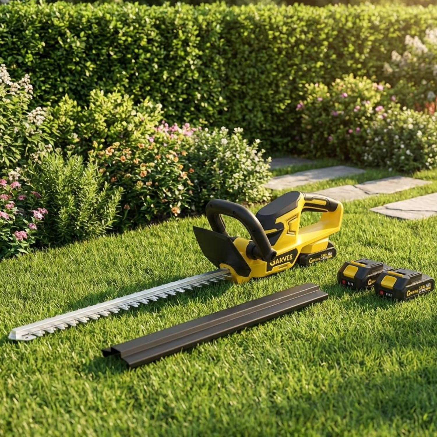 Garvee Cordless Hedge Trimmer, 20V Electric Handheld Hedge Cutter with 2x2.0Ah Battery and Charger for Gardening, Lawns, Yellow/Black