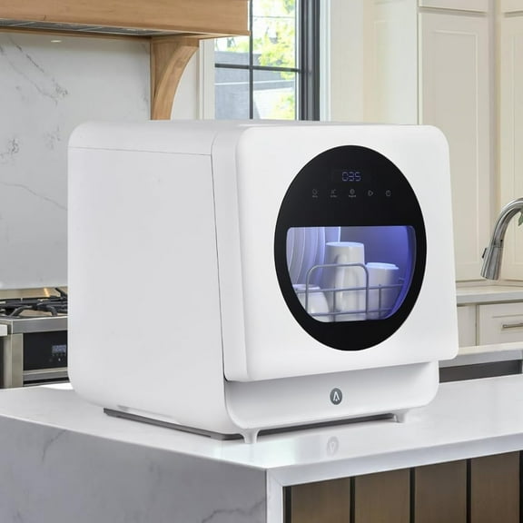 Garvee Countertop Dishwasher with 6 Washing Programs, Portable Dishwasher W/Air-Dry Function & LED Light for Home, Apartments, RVs, White