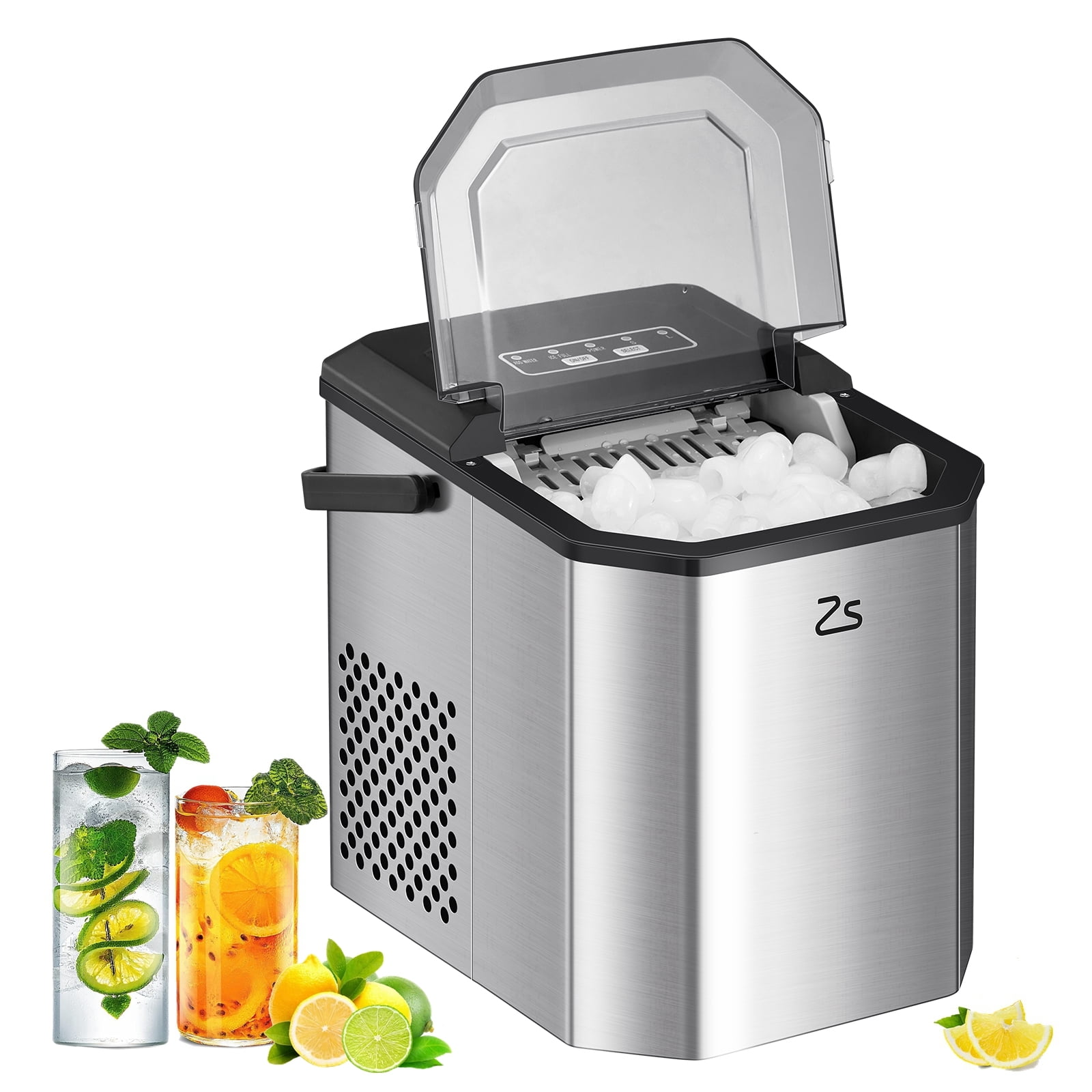Compact Stainless Steel Portable Countertop Ice Maker with Handle
