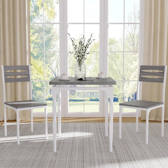 Garvee Dining Table Set for 2, Dining Table and Chairs Set of 2, 3 Piece Dining Table Set with Spiral Table Legs for Small Spaces Kitchen Apartment, Wash Grey