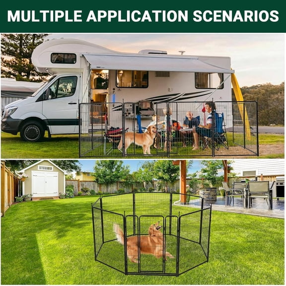 Garvee Dog Playpen Dog Fence Indoor Outdoor Heavy Duty Metal Pet Puppy Exercise Pen Wide Door Low Threshold Portable Pet Playpen for Camping Garden Yard 32*40 inches 8pc
