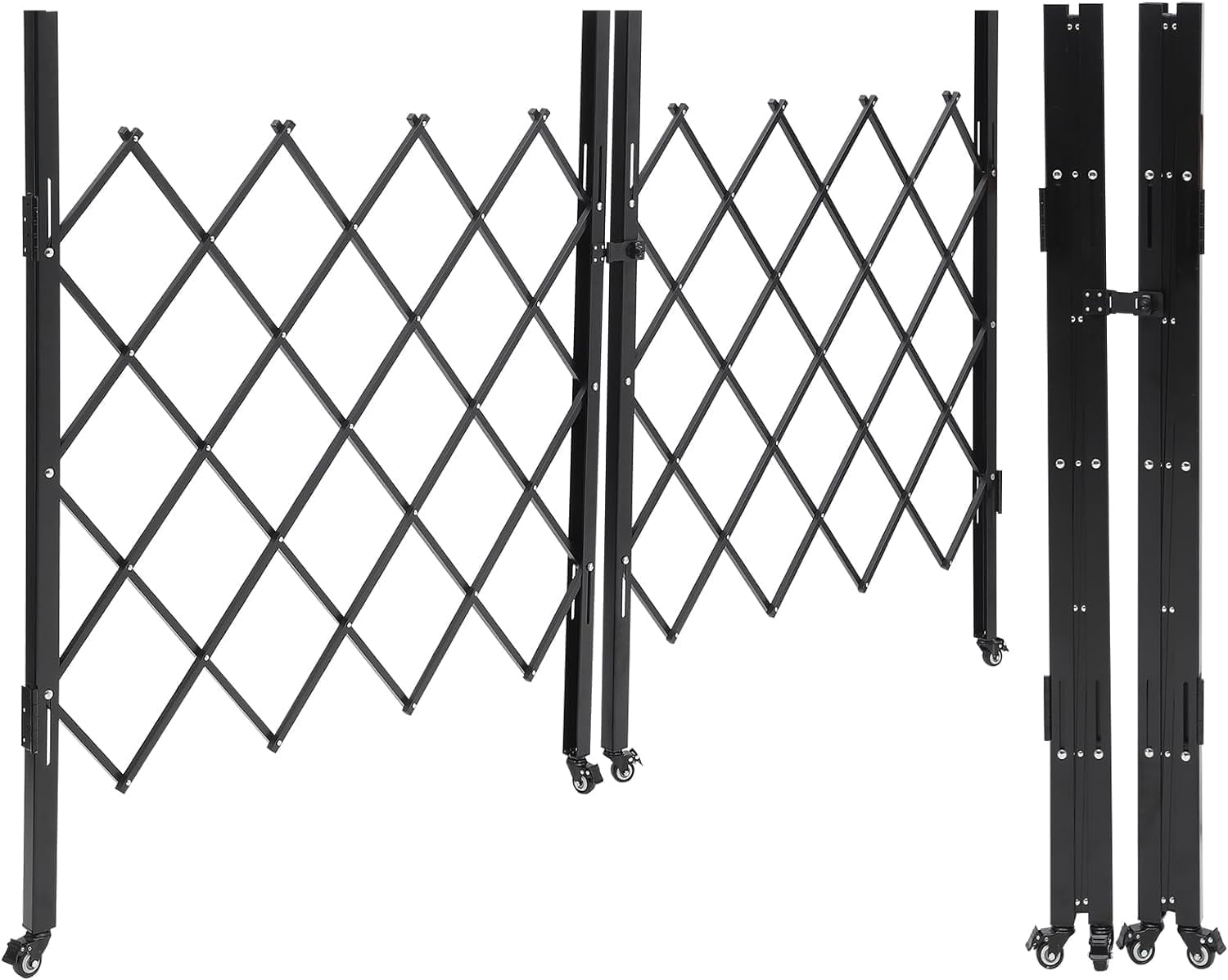 Garvee Double Folding Driveway Gate with Keys, 61" H x 122" W Metal Expandable Safety Barrier Gate with 360° Casters, Portable Accordion Scissor Dog Gates with Latch Indoor Outdoor