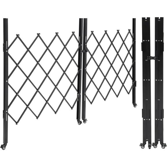 Garvee Double Folding Driveway Gate with Keys, 61" H x 122" W Metal Expandable Safety Barrier Gate with 360° Casters, Portable Accordion Scissor Dog Gates with Latch Indoor Outdoor