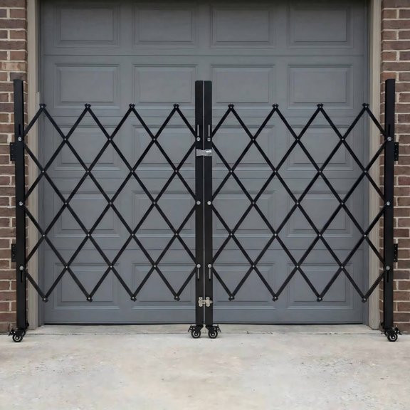 Garvee Double Folding Security Gate, 52"H x 75"W Lockable Steel Scissor Gate with 360° Casters, Retractable Outdoor Barricade