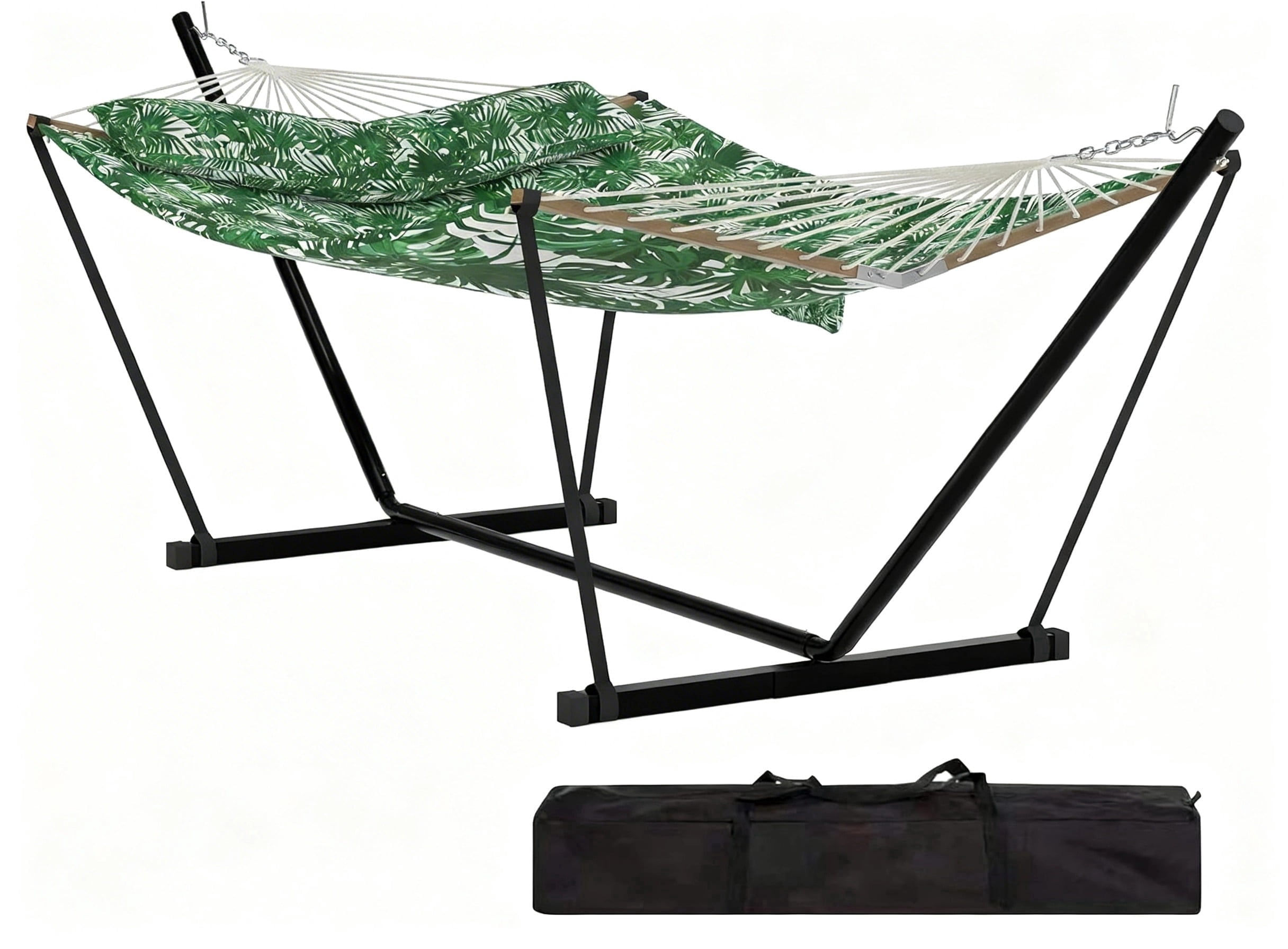 Garvee Double Hammock with Stand, Heavy Duty with Balance Rope, Green
