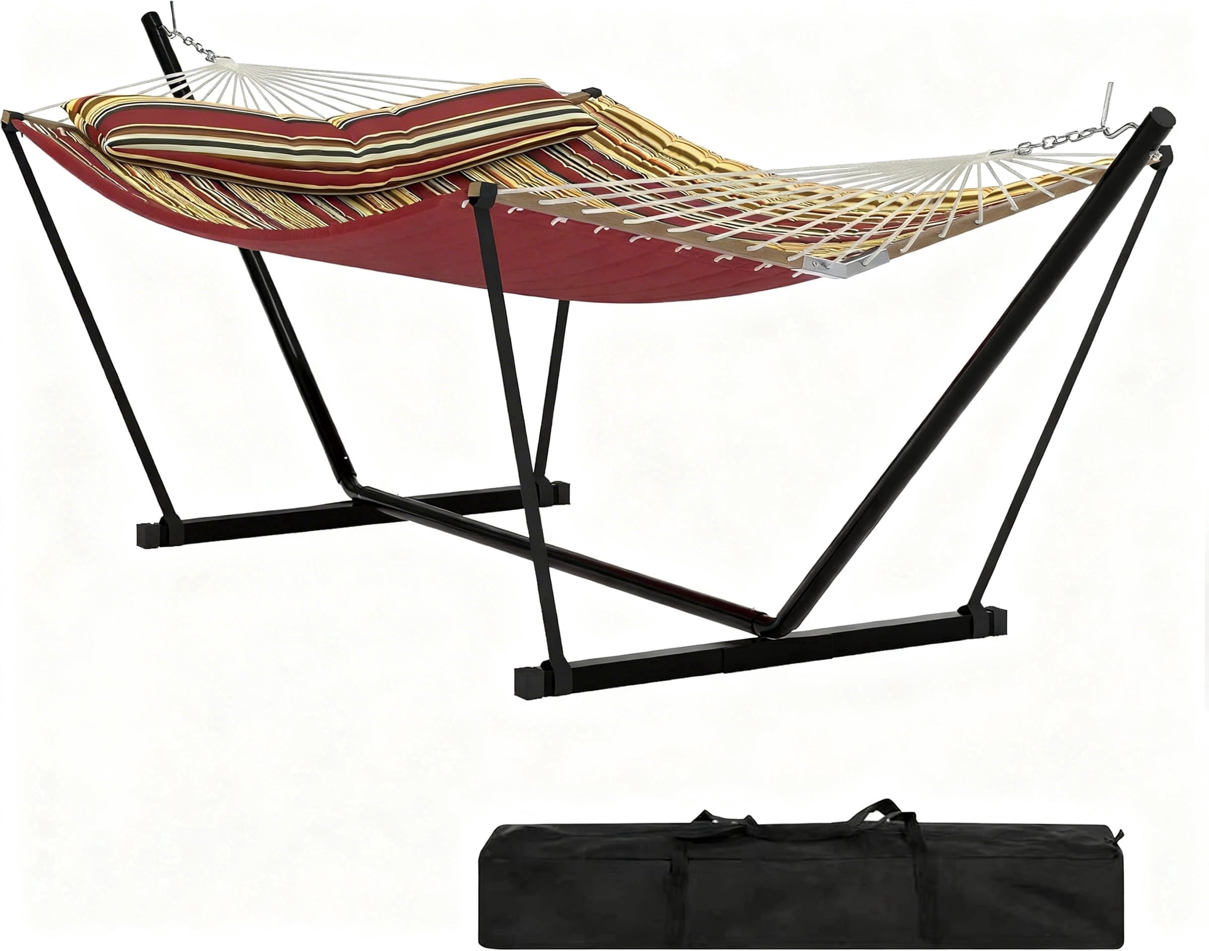 Garvee Double Hammock with Stand, Heavy Duty with Balance Rope, Red & Yellow Stripes