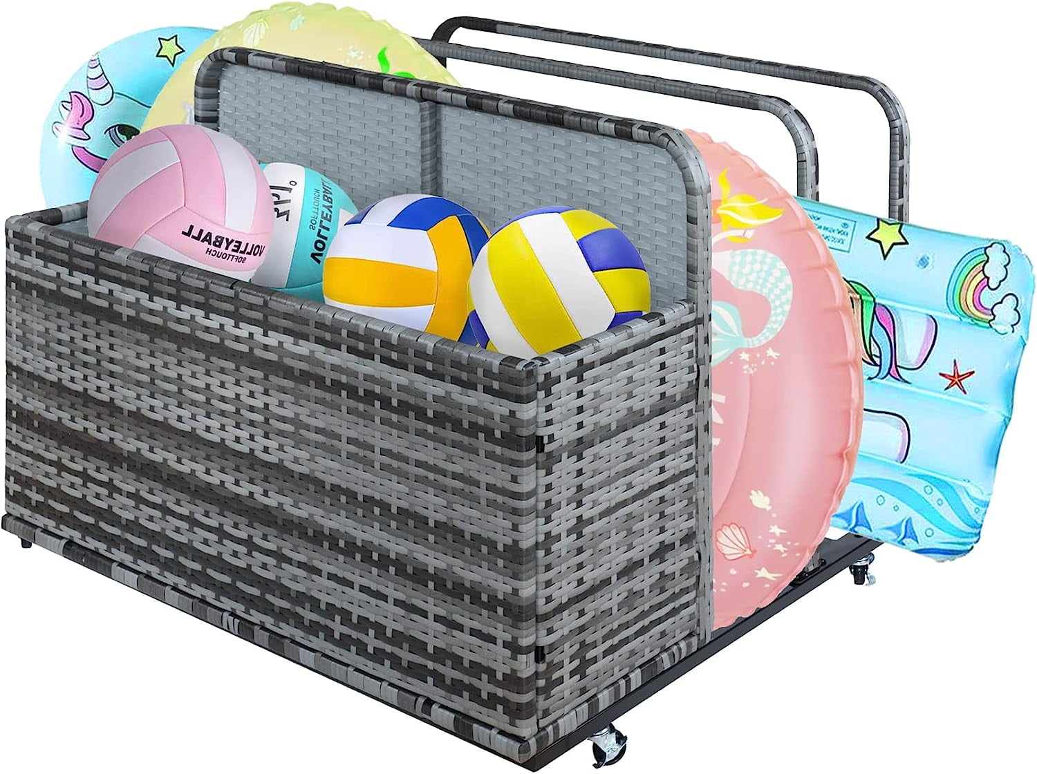 Gray Double Layer PE Rattan Outdoor Storage Organizer